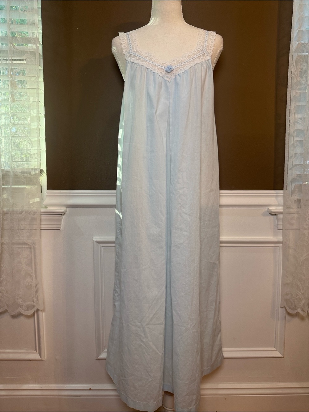 Vintage Sears Blue Lace Trim Nightgown Maxi Cottagecore M